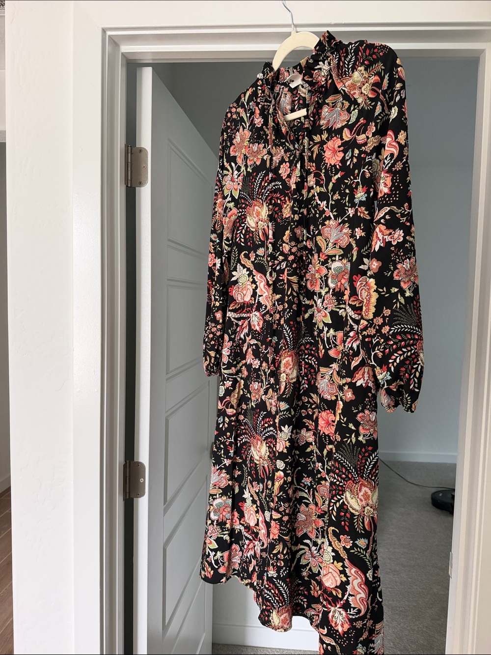 H&M Floral Midi Dress with Tie Neck